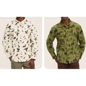 Set Woolrich x Target Scenic Cabin & Bird Print Flannel Shirts Olive Green Cream